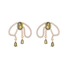 Elegant olivia green cubic zircon pearl bead copper earrings clip on earrings