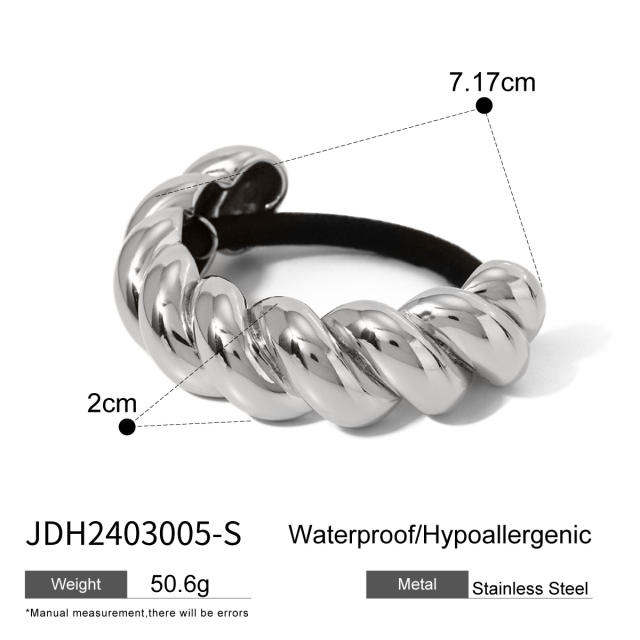 Chunky geometric curve stainless steel hair ties for women