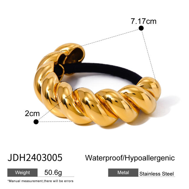 Chunky geometric curve stainless steel hair ties for women