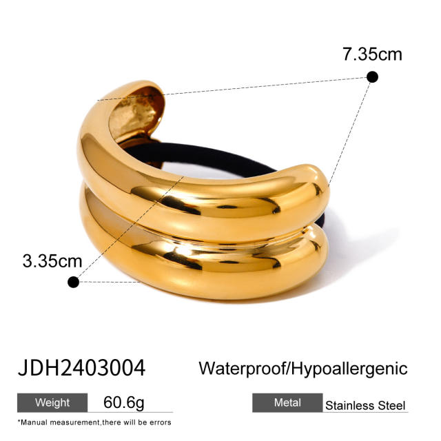 Chunky geometric curve stainless steel hair ties for women