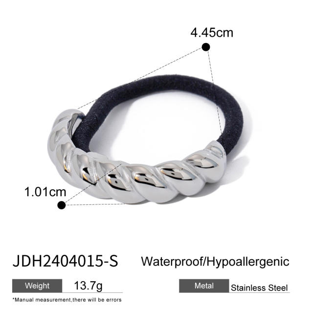 Chunky geometric curve stainless steel hair ties for women