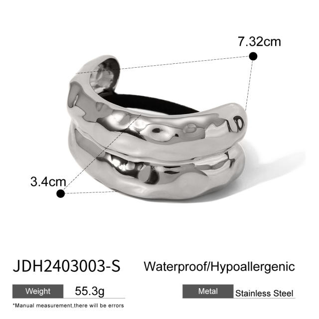 Chunky geometric curve stainless steel hair ties for women
