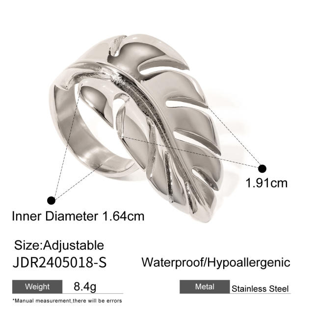 18KG personality feather design chunky finger rings for women
