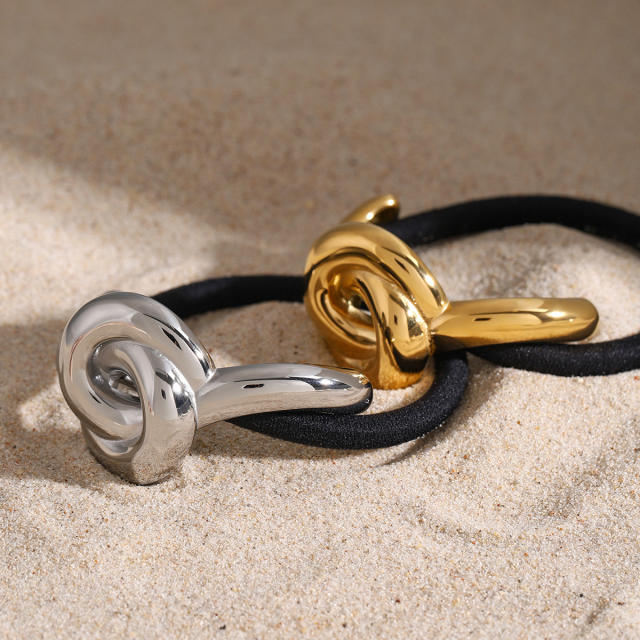 Chunky geometric curve stainless steel hair ties for women