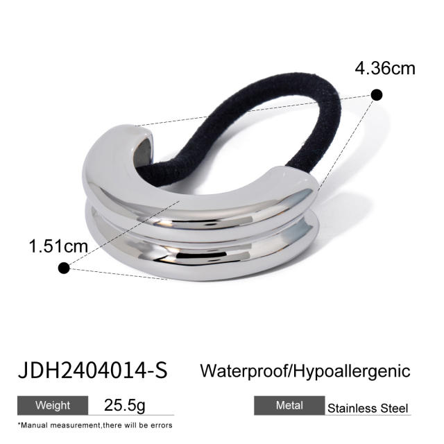 Chunky geometric curve stainless steel hair ties for women