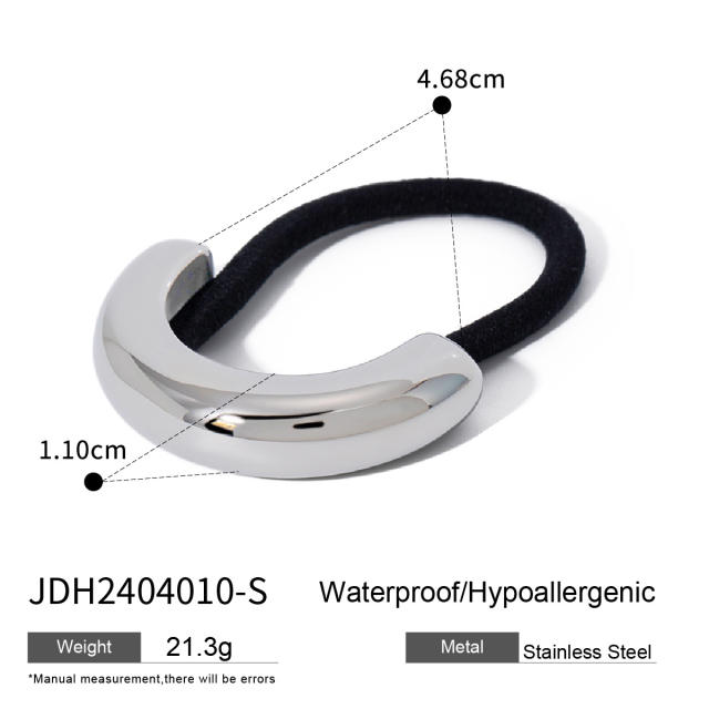 Chunky geometric curve stainless steel hair ties for women
