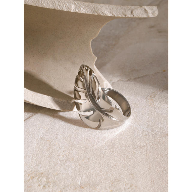 18KG personality feather design chunky finger rings for women