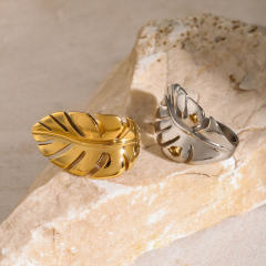 18KG personality feather design chunky finger rings for women