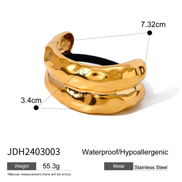 Chunky geometric curve stainless steel hair ties for women