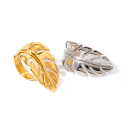 18KG personality feather design chunky finger rings for women