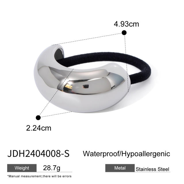 Chunky geometric curve stainless steel hair ties for women