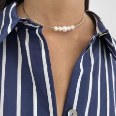 18KG ocean series pearl bead shell pendant stainless steel choker necklace