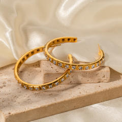 18KG elegant diamond big hoop stainless steel earrings
