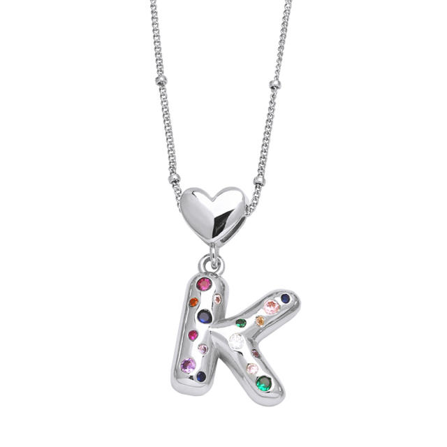 Delicate cubic zircon setting bubble letter initial letter pendant necklace