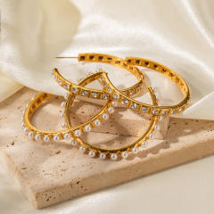 18KG elegant diamond big hoop stainless steel earrings