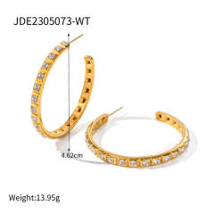 18KG elegant diamond big hoop stainless steel earrings