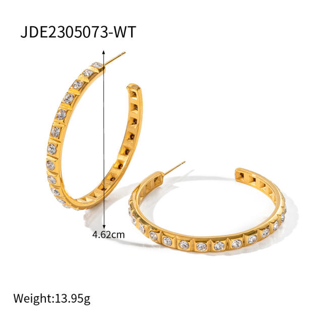 18KG elegant diamond big hoop stainless steel earrings