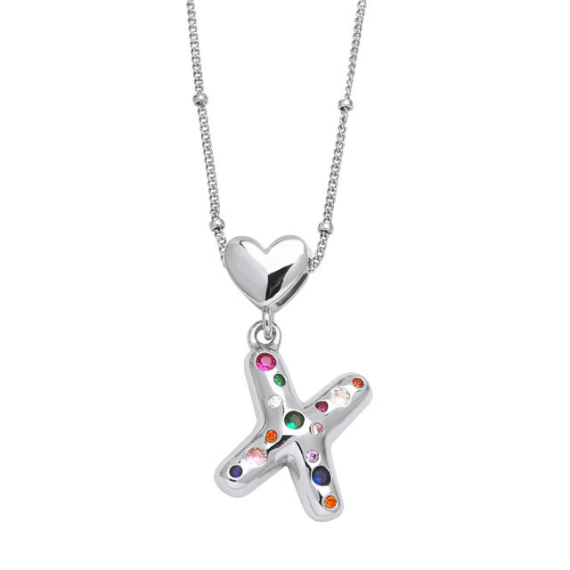 Delicate cubic zircon setting bubble letter initial letter pendant necklace