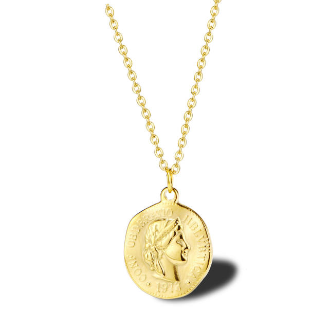 18K Queen Elizabeth II coin pendant stainless steel necklace