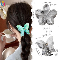 Large size marle pattern flower butterfly hair claw clips