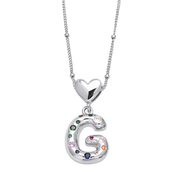 Delicate cubic zircon setting bubble letter initial letter pendant necklace