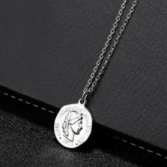 18K Queen Elizabeth II coin pendant stainless steel necklace