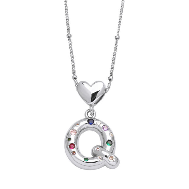 Delicate cubic zircon setting bubble letter initial letter pendant necklace