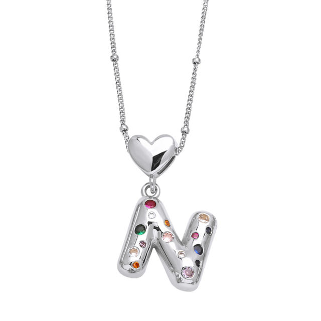 Delicate cubic zircon setting bubble letter initial letter pendant necklace