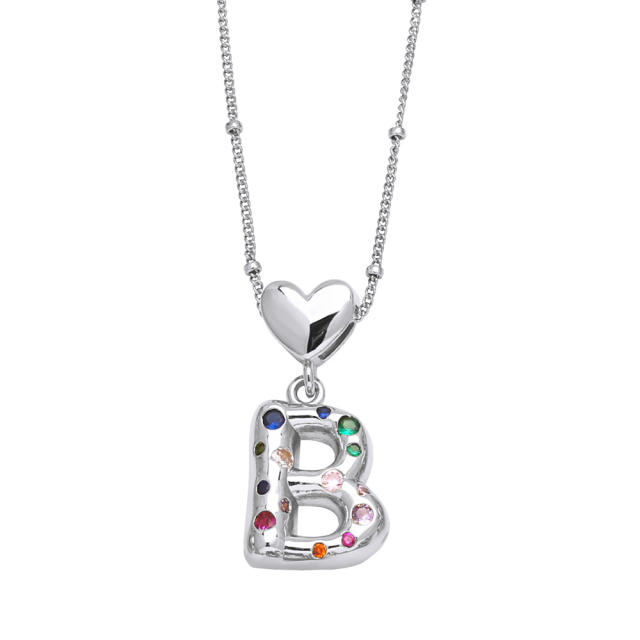 Delicate cubic zircon setting bubble letter initial letter pendant necklace