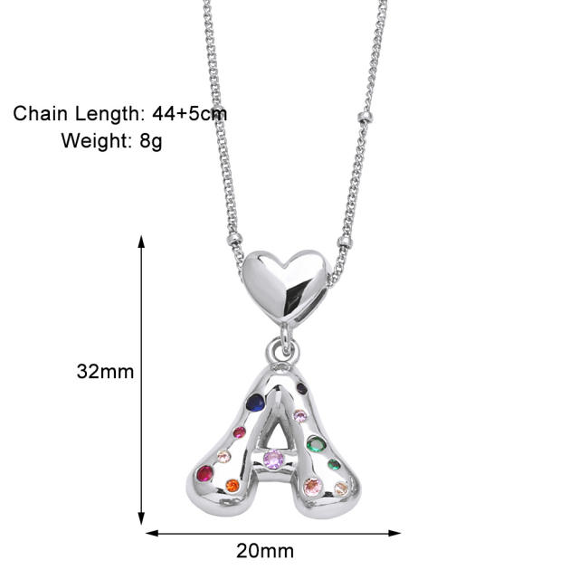 Delicate cubic zircon setting bubble letter initial letter pendant necklace