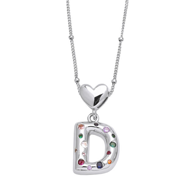 Delicate cubic zircon setting bubble letter initial letter pendant necklace