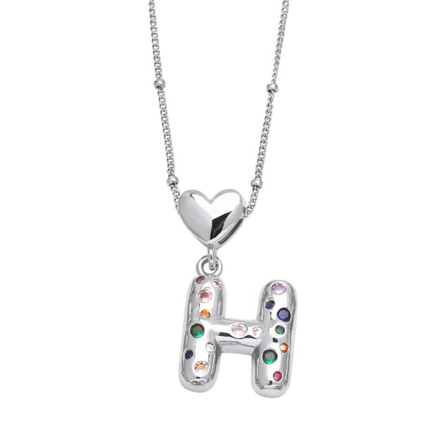 Delicate cubic zircon setting bubble letter initial letter pendant necklace