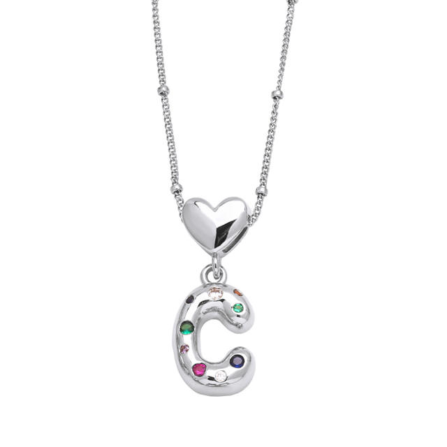 Delicate cubic zircon setting bubble letter initial letter pendant necklace