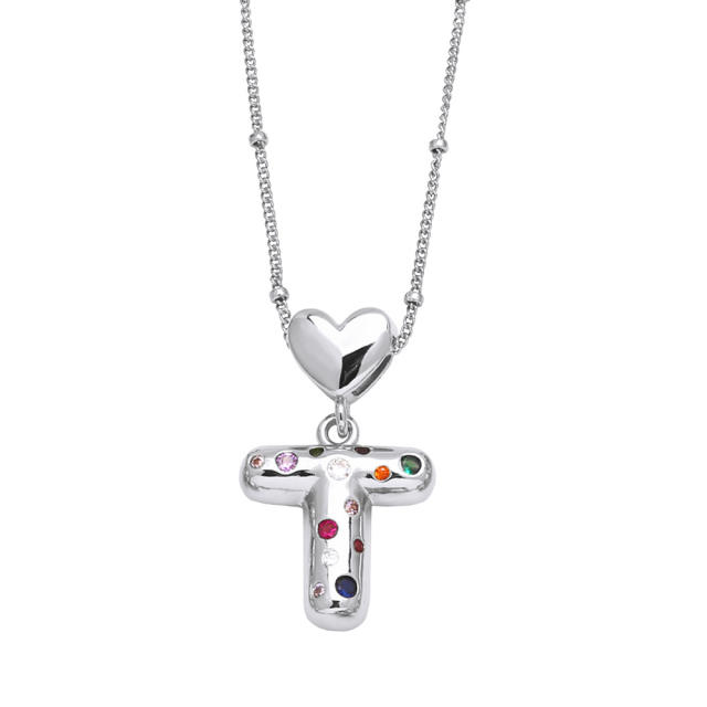 Delicate cubic zircon setting bubble letter initial letter pendant necklace
