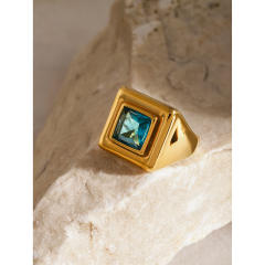 18KG chunky colorful blue crystal stainless steel finger rings