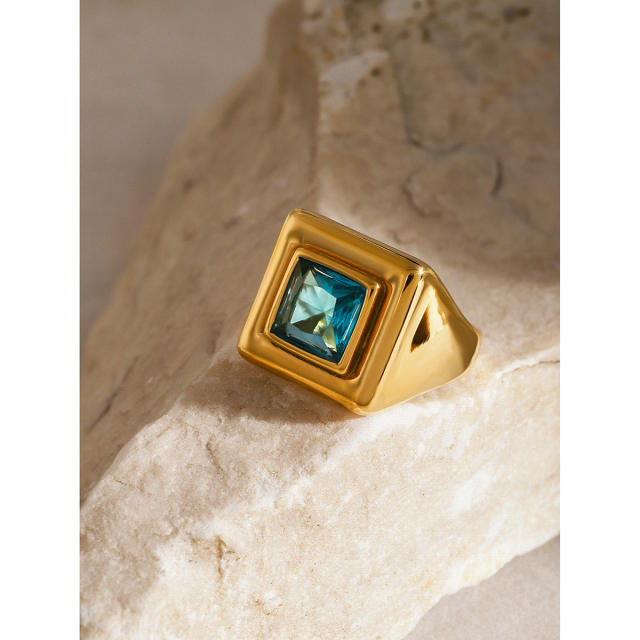 18KG chunky colorful blue crystal stainless steel finger rings