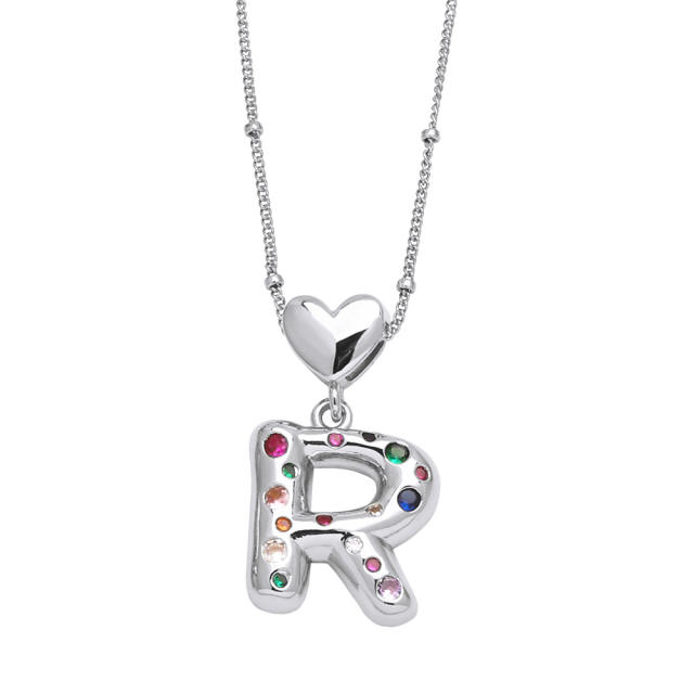 Delicate cubic zircon setting bubble letter initial letter pendant necklace