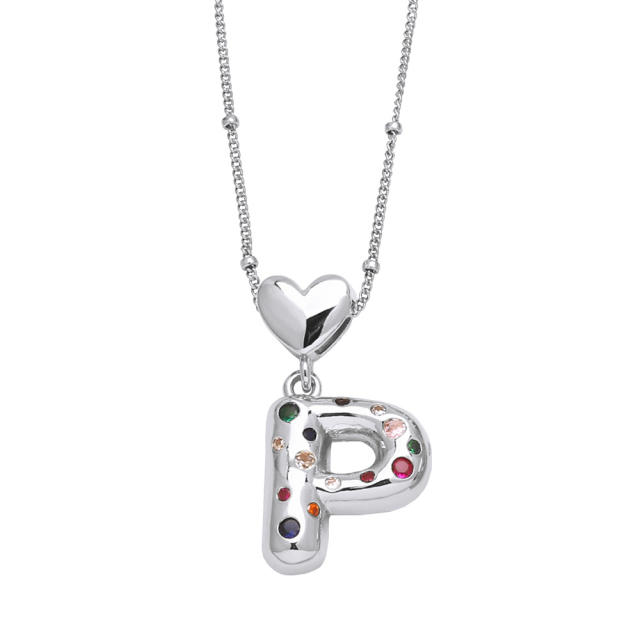 Delicate cubic zircon setting bubble letter initial letter pendant necklace