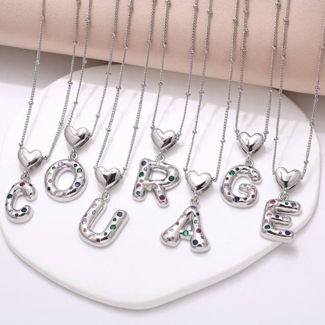 Delicate cubic zircon setting bubble letter initial letter pendant necklace