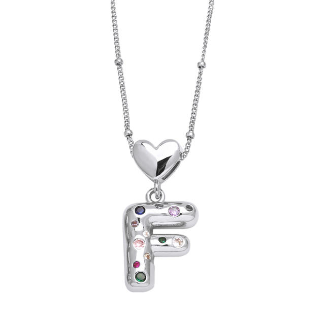 Delicate cubic zircon setting bubble letter initial letter pendant necklace