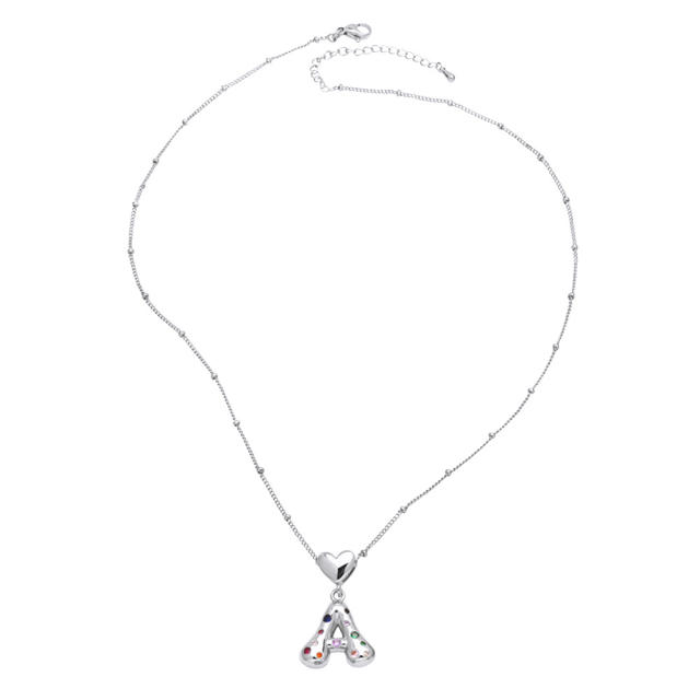 Delicate cubic zircon setting bubble letter initial letter pendant necklace