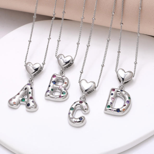 Delicate cubic zircon setting bubble letter initial letter pendant necklace