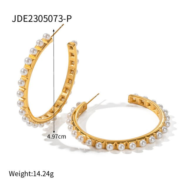 18KG elegant diamond big hoop stainless steel earrings
