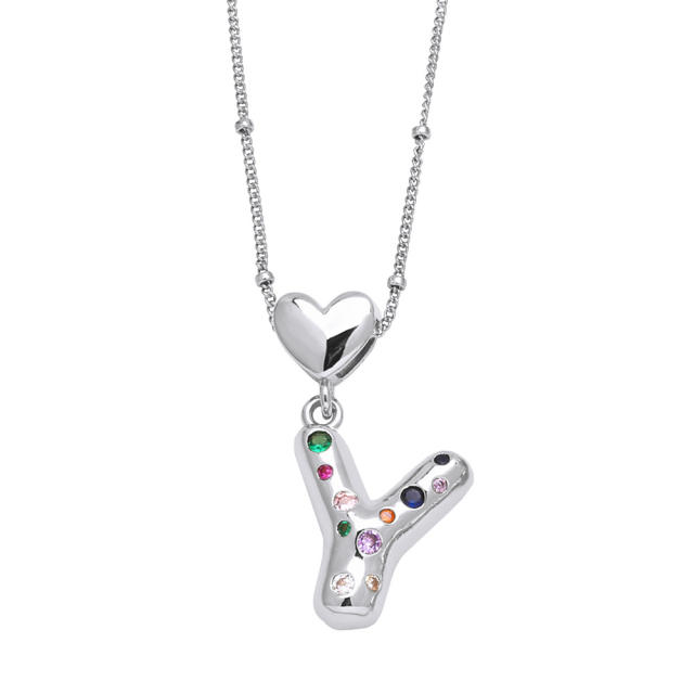 Delicate cubic zircon setting bubble letter initial letter pendant necklace