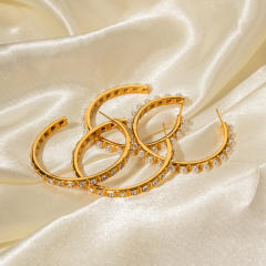 18KG elegant diamond big hoop stainless steel earrings