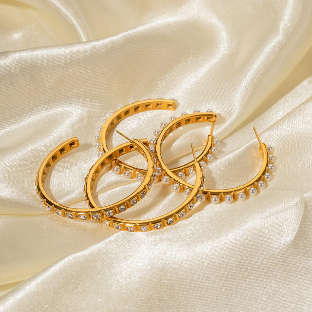 18KG elegant diamond big hoop stainless steel earrings