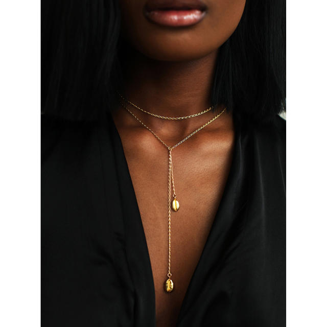 18KG elegant shell charm long strappy choker necklace stainless steel necklace