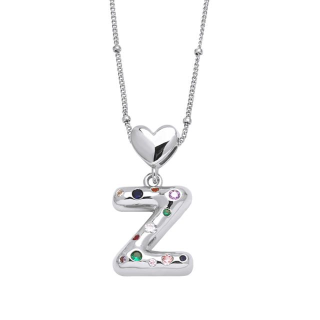 Delicate cubic zircon setting bubble letter initial letter pendant necklace
