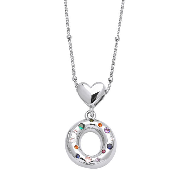 Delicate cubic zircon setting bubble letter initial letter pendant necklace