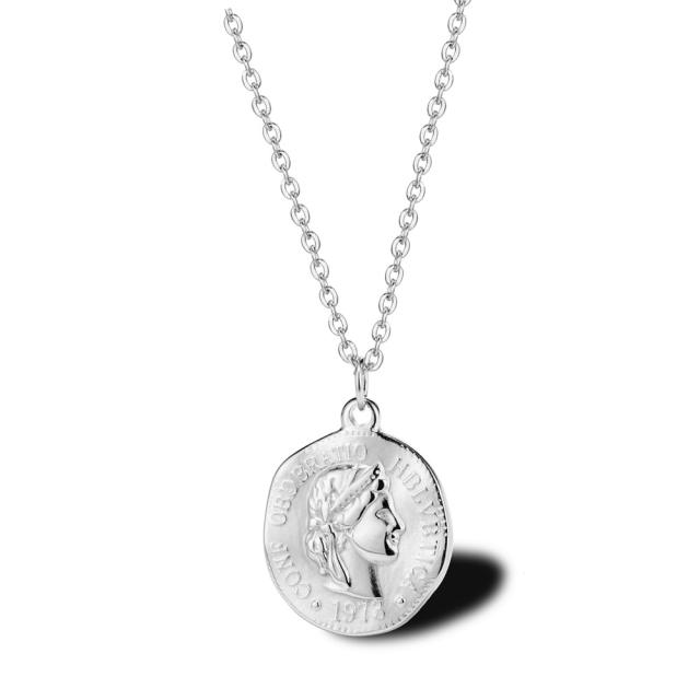 18K Queen Elizabeth II coin pendant stainless steel necklace